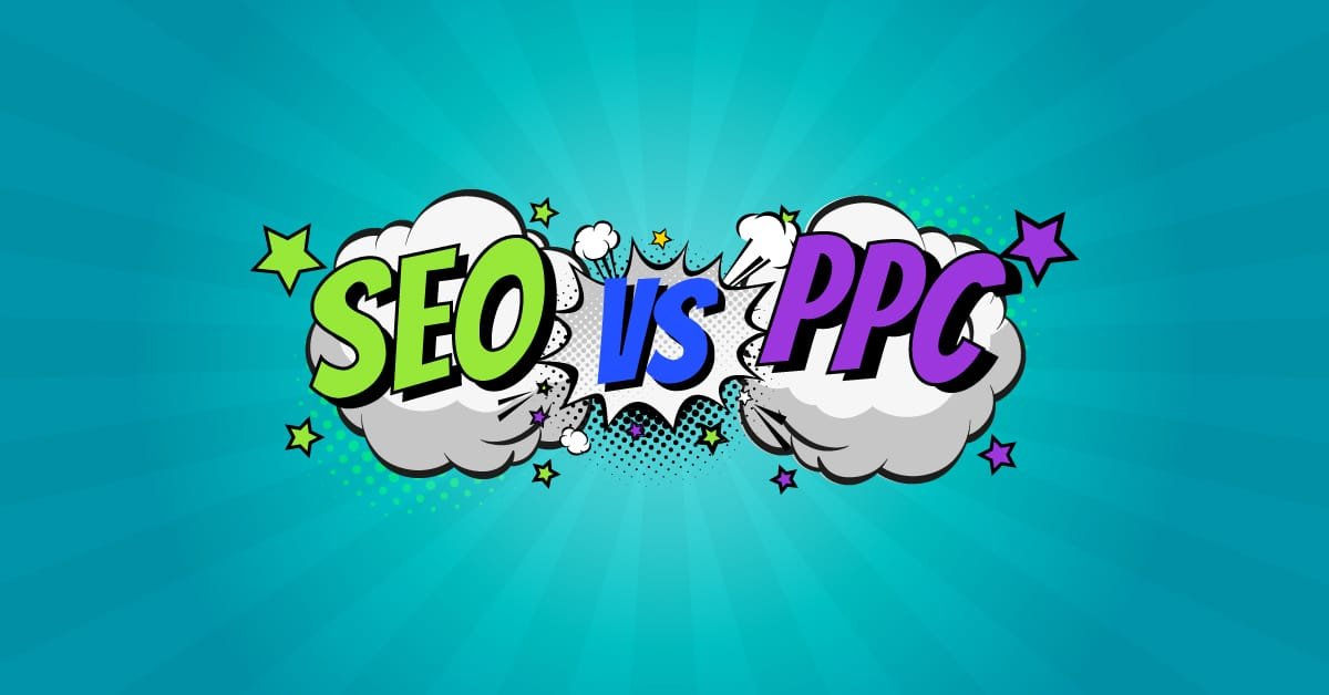 SEO vs PPC felirat képregényes stílusban